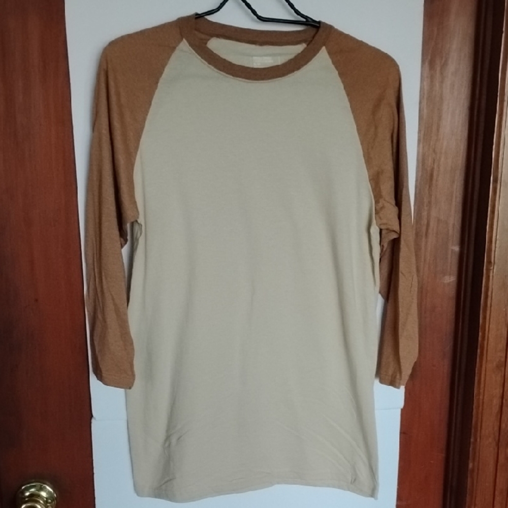 Tan and Brown Raglan Sleeve Shirt